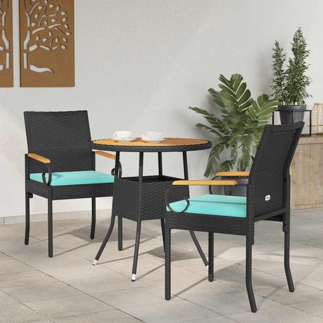 Sillas de jardín 2 pcs Negro y Turquesa Poliratán y Acacia