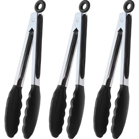 Servierzange, 23 cm, Kochzange mit Silikonspitzen, 3er-Set (Schwarz) (1/5)