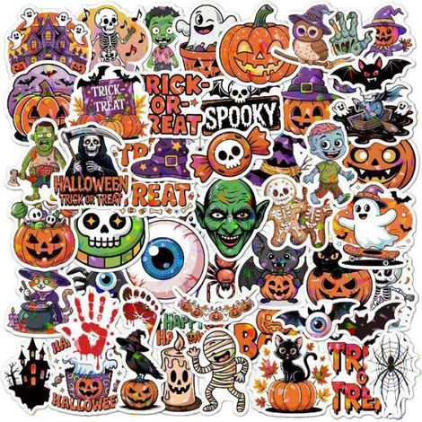 Autocollant Halloween - Vinyle Étanche - Pour Verre Ordinateur Valise Carnet - 50 Pièces (1/5)