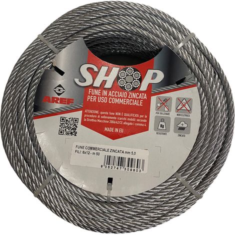 FUNE CAVO INTRECCIATO SPIROIDALE COMMERCIALE ACCIAIO ZINCATO 50mt Ø4,5,6,8,10mm, " 5,0mm " (1/2)