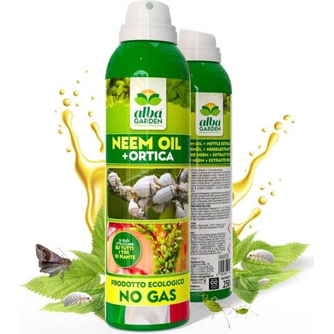 Olio Di Neem + Estratto Di Ortica Pronto Uso Protezione Naturale Biologica Contro Insetti Zanzare Pulci Zecche Spray x 250 ml