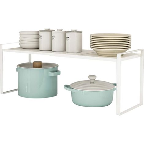 Cuisine Métal Demi Etagère Étagère rétractable en Coin pour Placard économise l’Espace pour Armoires de Comptoirs, Garde-Manger et Ustensiles,(14.2-23.6)”L X 8.3”W X 9.1”H(Blanc,Plus élevé) (1/5)