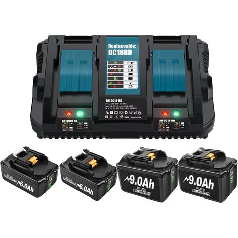 Batterie, 18V Li-ion, Indicateur LED, Chargeur 2-6Ah 9Ah 6A (1/2)