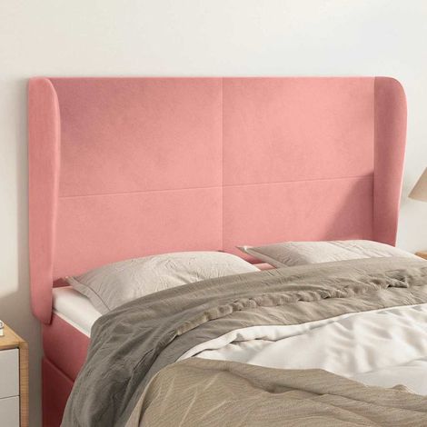 Tête de lit avec oreilles en velours rose, hauteur réglable, 147 x 23 x 118/128 cm - PANGIVO (1/5)