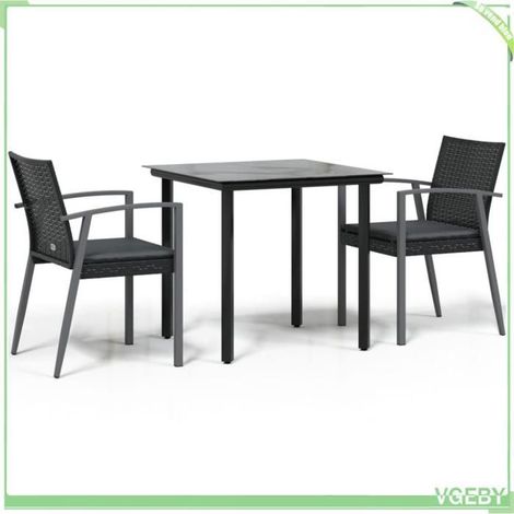 Ensemble à manger de jardin - FAFEICY - 3186987 - Résine tressée résistante - Cadre acier robuste - Coussins gris épais (1/5)