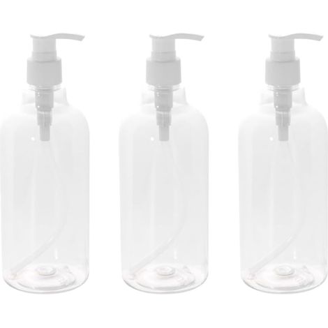 Lot de 3 Bouteilles de Liquide Blanc 500ml en Pet Pompe Pressée, Distributeur Réutilisable pour Savonnette Liquide et Shampoing, Corps (1/5)