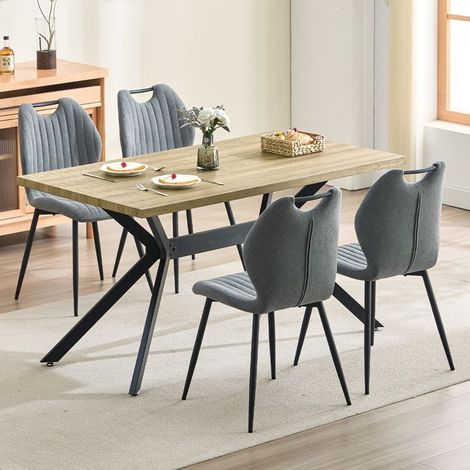 Ensemble table à manger - WAFTING - 140x80x73 cm - 4 places - Chaises tissu gris - Pieds métal (1/5)
