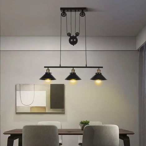 Rétro Suspension Industrielle Ascenseur de Poulie Lustre Lampe Luminaire en Métal Vintage pour Café Bar Cuisine Restaurant (1/4)