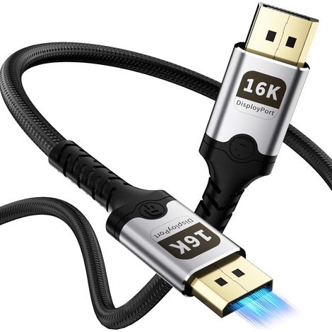 16K DisplayPort 2.1-Kabel, 2 m, unterstützt 16K@60Hz, 8K@120Hz, 4K@240Hz, HDR10, G-Sync & FreeSync, DSC 1.2, geflochtenes Nylon, kompatibel mit Laptops, Gaming-Monitoren, HDTVs und Projektoren (1/5)