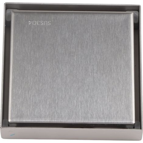 Caniveau de douche invisible carré de 10 cm (4 pouces) en acier inoxydable anti-odeurs, pour salle de bain, finition brossée, épaisseur 1,3 mm, carrelable. (1/5)