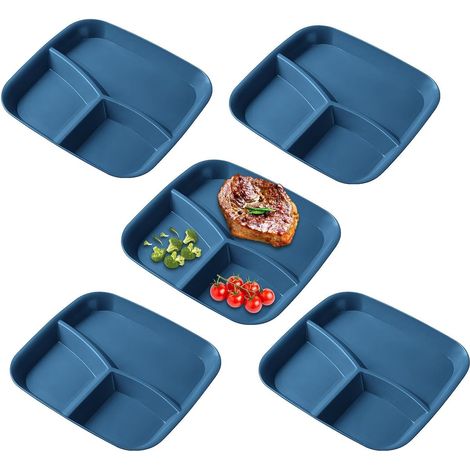 Assiette compartimentée , plat de service à 3 compartiments , ensemble 5 pièces pour la préparation