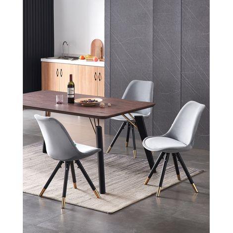 Cosmo LUX Sofia Dining Set - a Walnut Wooden Dining Table and Set of 4 Light Grey Velvet Dining Chairs - Dining Room Kitchen (1/5)