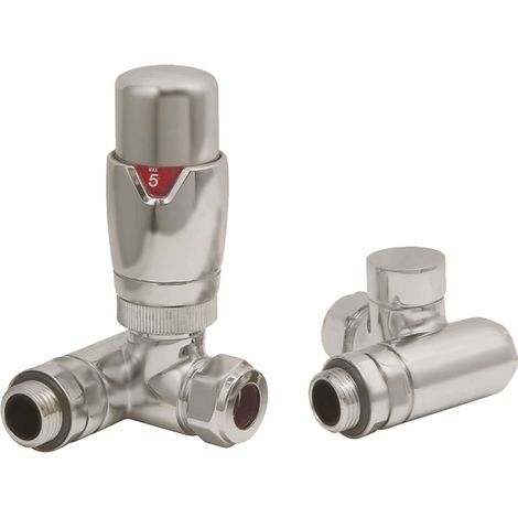 Heatwave Dual Fuel Brushed Nickel Thermostatic Corner Radiator Valve Set