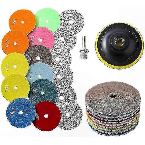 Jeu de 13 disques de polissage diamant, grain 50 à 8000, usage humide et sec, avec plateau support pour perceuse, meuleuse et polisseur de pierres. (1/5)