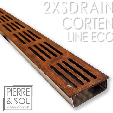 Caniveau Inox Hauteur 2,5 cm - 2XSDRAIN EASY Grille Acier Corten - LINE ECO - Pièce en T (1/2)