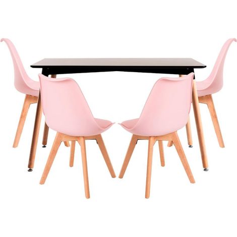 Conjuntos de mesa y sillas - Conjunto Mesa Tower Rectangular 120 x 80 cm Negra y Pack 4 Sillas Synk Basic - Rosa (1/5)
