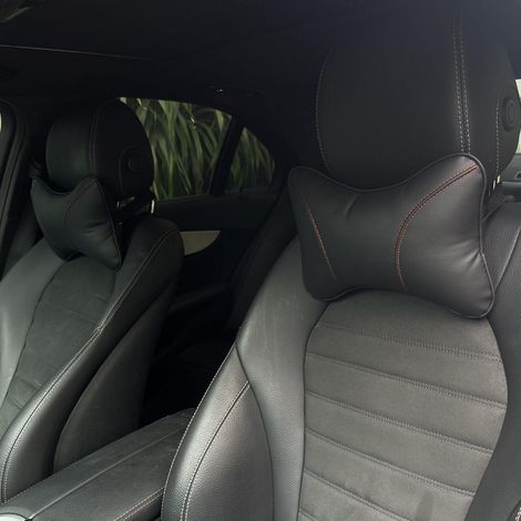 Auto Nackenkissen Kopfstütze 2Stück Leder Baumwolle Schwarz Rot (1/5)