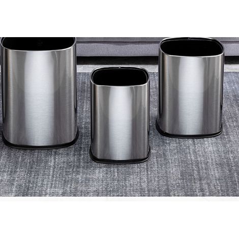 Poubelle carrée et ronde en acier inoxydable de style européen, légère et luxueuse, à ouverture sur le dessus, adaptée au salon, à la cuisine et au bureau, bac de rangement à vidange directe de 12 L. (1/5)