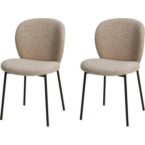 Lot de 2 chaises en tissu bouclette sable et noir - ELBA (1/5)