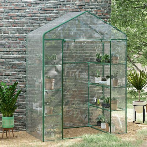 Serre de jardin 8 étagères bâche PVC porte enroulable 143 x 73 x 195 cm - transparente transparent