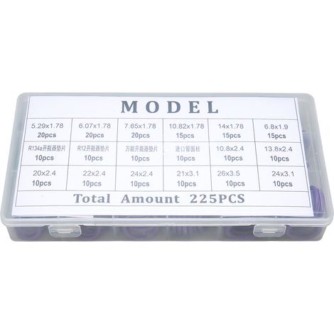 Kit 225 joints toriques pour clim auto, 14 tailles assorties, avec rondelles, pour machines et usage domestique (1/5)