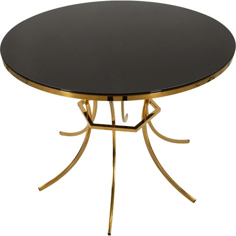 Runder, fester Tisch Dasozama, 2 Plätze, Gestellfarbe Gold, 100x100x80h cm Transparent