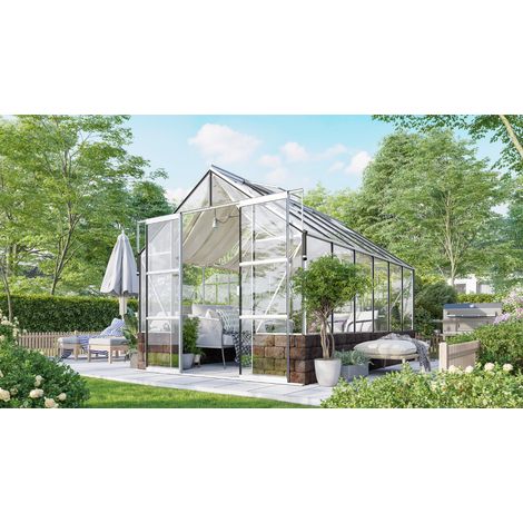 Vitavia Gewächshaus "Cassandra 9900", aluminium eloxiert, 9,9 m², mit Sockelmauer in herbstlaub, 3 mm ESG (1/3)