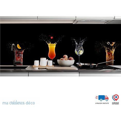 Crédence : Cocktails et splash sur fond noir - Alu composite - 60 - 120 (1/3)