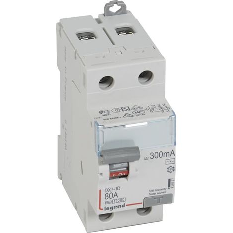 Interrupteur différentiel DX³-ID arrivée haute et départ bas à vis - 2P 230V 80A typeAC 300mA - 2 modules - LEGRAND