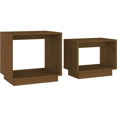 Maison Exclusive - Tables basses gigognes 2 pcs Marron miel Bois de pin massif (1/5)