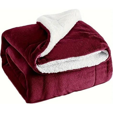 Couverture chaude en sherpa, douce et épaisse, réversible pour lit, 100 x 120 cm, vin rouge, idéale pour l'hiver (1/4)