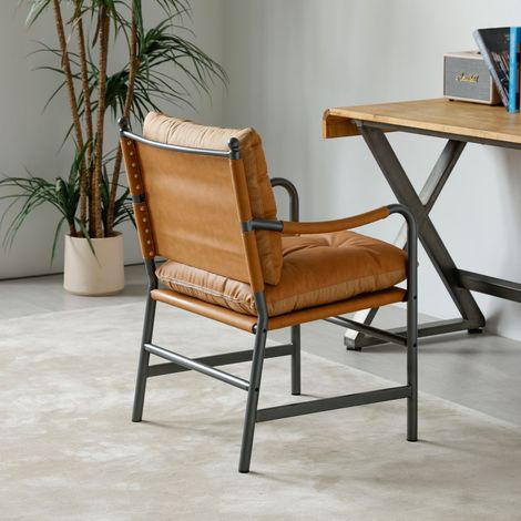 Chaise cuir cadre métal noir style mid-century modern fauteuil individuel (1/5)