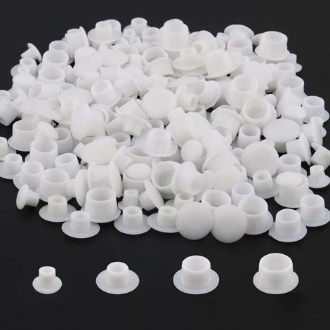 Lot de 200 bouchons plastiques pour cache trou – 4 tailles 5/6/8/10mm – Finition blanche élégante – Pour meubles et étagères (1/5)