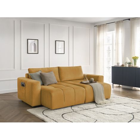 BOBOCHIC - Canapé droit fixe 4 places ARSENE assise profonde velours Jaune (1/5)
