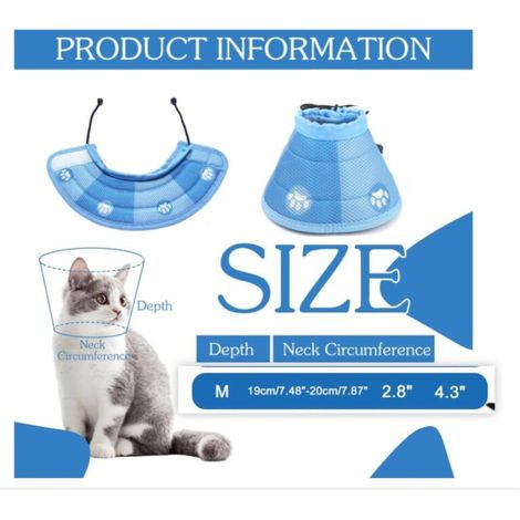 (M) Collerette Chat Anti Lechage Après Chirurgie Protection Cne Rréglable Collerette Chat Velcro pour Chiots Petits Chiens