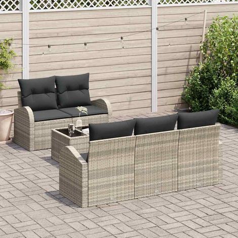 Gartensofa-set 6 pcs Hellgrau und Dunkelgrau Poly-Rattan (1/5)