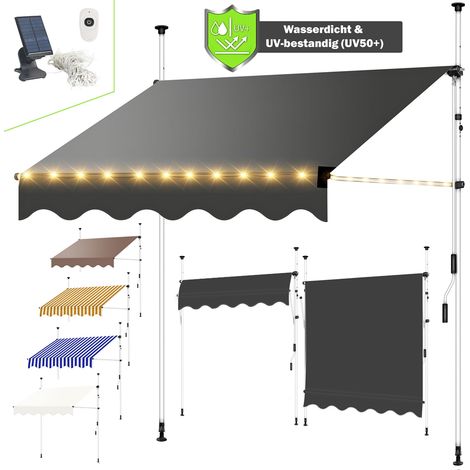 Klemmmarkise Sonnenschutz Markise 150-400cm LED Balkon Terasse Fenstermarkise Ausziehbar