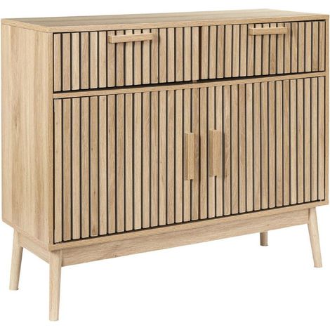 Paris Prix – Buffet marron 100cm – Structure panneaux de particules et MDF – Piètement en pin – 2 portes et 2 tiroirs à monter soi-même