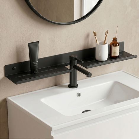 doporro Waschbecken Ablage 60 cm über dem Wasserhahn, Badezimmer Regal ohne Bohren oder zum Bohren, Waschbecken-Wasserhahn-Organizer, Spülbecken Organizer & Duschablage, Grau Reglo-17