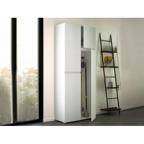 Dmora - Armario multiusos grande Camelia, Mueble multiusos con 4 puertas, Zapatero, Armario que ahorra espacio, 100% Made in Italy, 80x37h195 cm, Blanco, con embalaje reforzado (1/5)