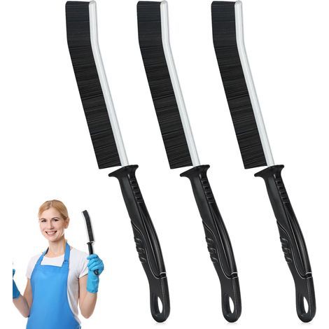 Set di 3 spazzole per fessure, con setole rigide in polipropilene, testa piatta a 15°, manico da 11 cm, per bagno e cucina. (1/5)