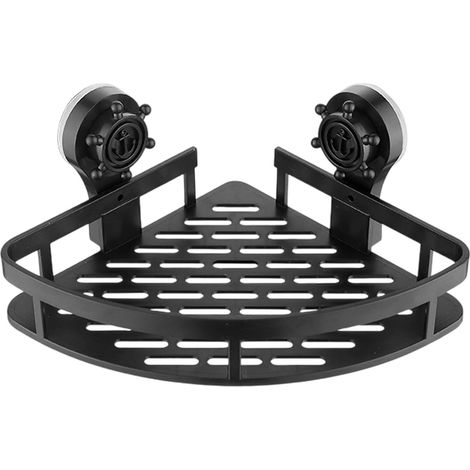 CCYKXA Triangular Corner Bathroom Shelf, Suction Cup Shower Shelf  Wall-Mounted Bathroom Organizer, 1 Shelf, Black, Minimalist Style (1/5)
