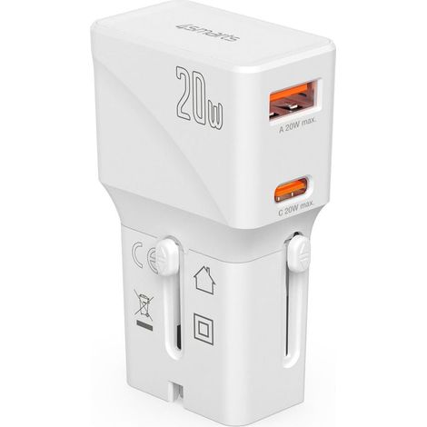 Adaptador de viaje de bolsillo universal 4Smarts Nomad de 20 W - Blanco