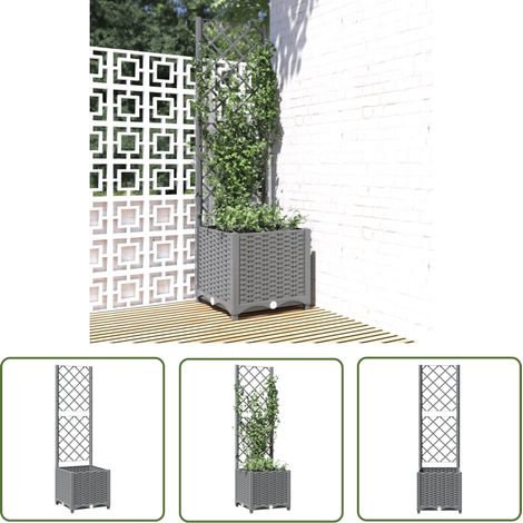 The Living Store Pflanzkübel mit Rankgitter Hellgrau 40x40x136 cm PP - Blumentopf - Pflanzenbehälter - Rankgitter - Kübel - Gartengeräte (1/5)