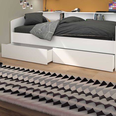 Lot de 2 tiroirs Style pour lits jeunes, blanc, chambre, meuble de rangement, 25x199x53 cm (1/5)