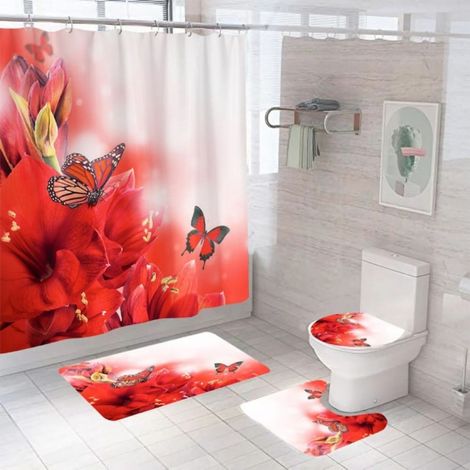Juego de 4 piezas: Cortina de ducha, alfombrilla de baño, poliéster impermeable, 72x72 pulgadas, baño (1/5)