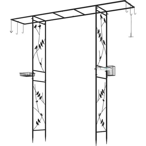 Lotto di 1 stazione di alimentazione per giardino 212 x 40 x 213 cm con ciotola d'acqua e ganci in metallo nero 200018649