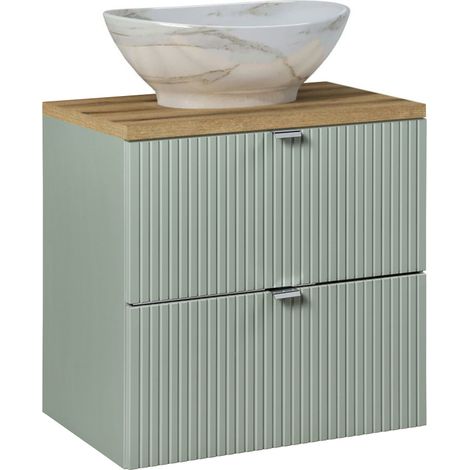 Petits-Meubles – Meuble sous vasque 60 cm en MDF et mélaminé – 2 tiroirs – Vasque céramique effet marbre – Finition verte – Installation murale recommandée