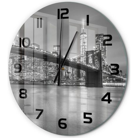 Horloge Murale Ronde pour Cuisine Verre Trempé Silencieuse Décoration Moderne New York la nuit fi 60 cm (1/5)