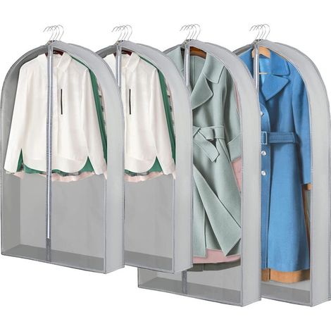 Housses de protection à suspendre, fermeture éclair, 4 pièces 60 x 100 cm + 60 x 127 cm, anti-poussière, imperméables et résistantes à l'humidité, pour chemises, robes et manteaux